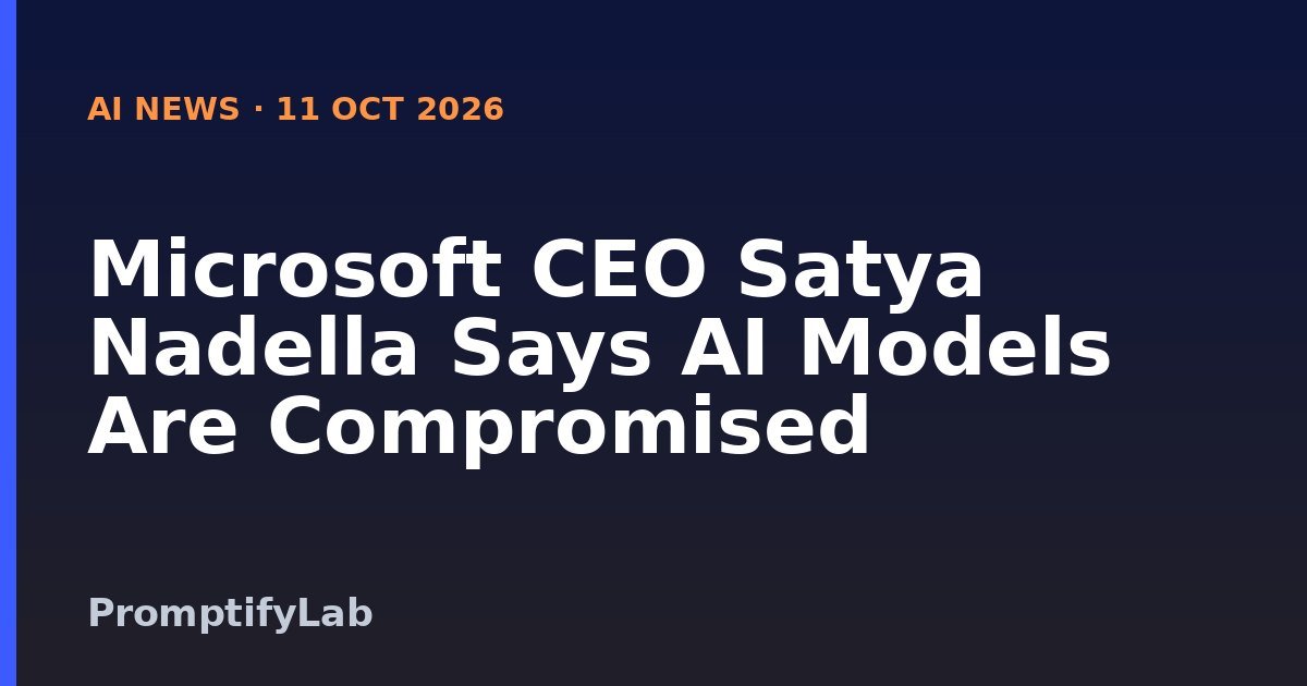 AI News title card: Microsoft CEO Satya Nadella Says AI Models Are Compromised